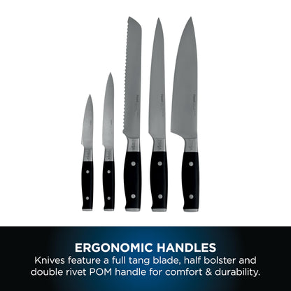 Ninja Foodi StaySharp Knife Block with Integrated Sharpener, 5-Piece Knife Set includes Chef