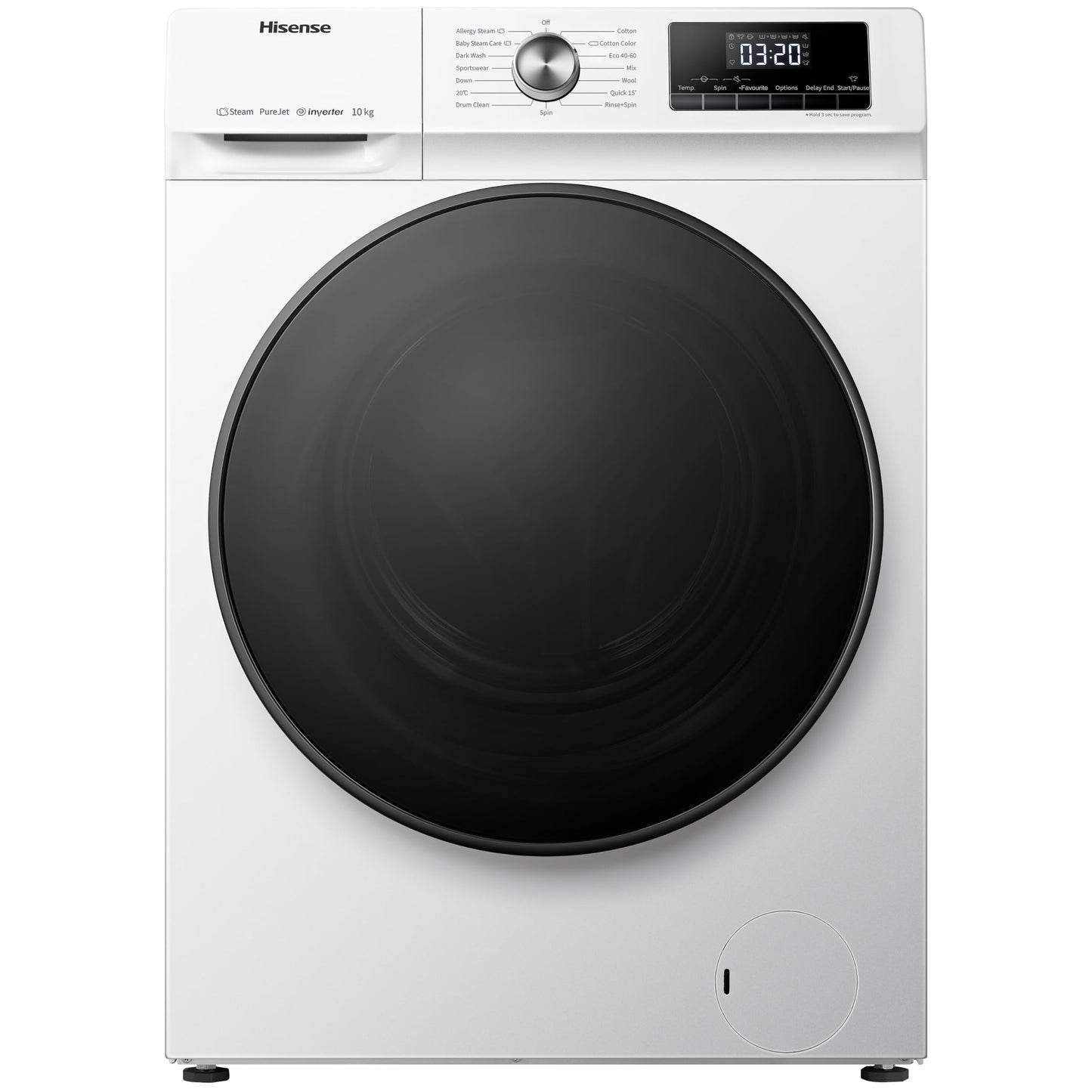 Freestanding Front Load Washing Machine – 10kg, 1400 RPM, Inverter Motor, Quick Wash, Steam Wash, White, Energy Class A