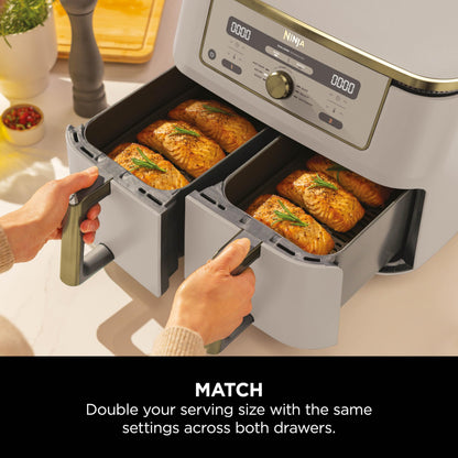 Ninja MAX Dual Zone Digital Air Fryer, 2 Drawers, 9.5L, 6-in-1, Uses No Oil, Air Fry, Max Crisp